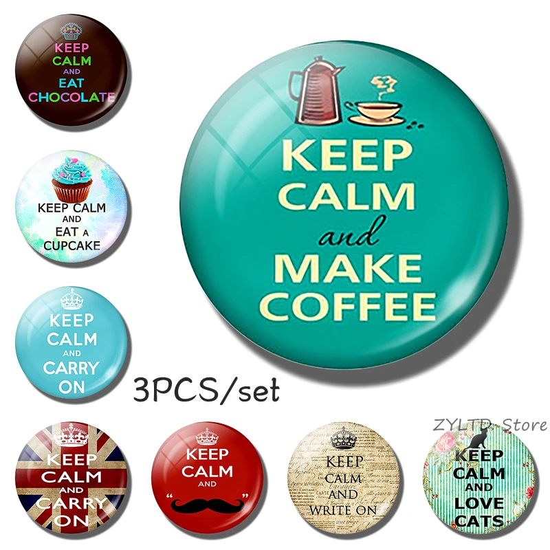 

3PCS "KEEP CALM" Quote Fridge Magnet Glass Cabochon Magnetic Refrigerator Stickers Message Board Cute Letter Magnets Home Decor