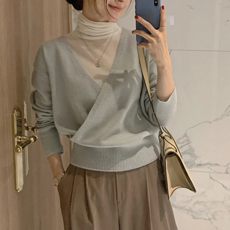 Seoulish новинка сезона осень-зима 2021 женские пуловеры с перекрещивающимися спереди