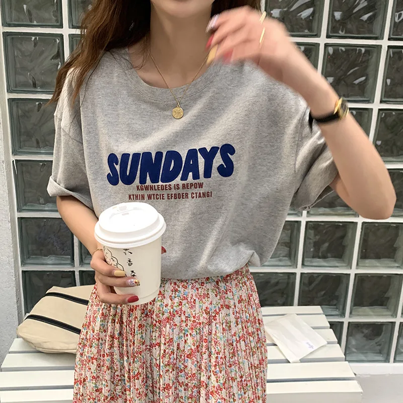 

SANGMAY Fashion Print T-Shirt Summer Women Tee Casual Top Sundays