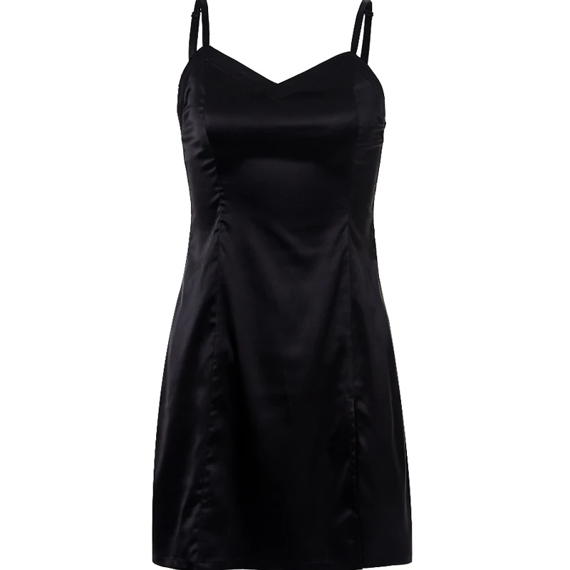 

XUXI Women Black Sexy Dress V-neck Split Suspender Skirt Waist Is Thin And All-match A-line MINI Dress Summer 2021 E631