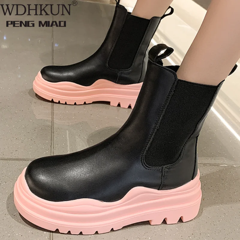 

Новинка 2021, женские ботинки из искусственной кожи, однотонные уличные Нескользящие ботинки, повседневные женские ботинки на плоской подошв...