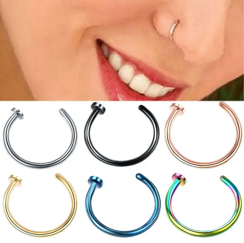 

12PCS Fake Nose Piercing Fake Nose Ring Hoop Septum Rings Surgical Steel Colorful Fake Piercing Nose Piercings Jewelry