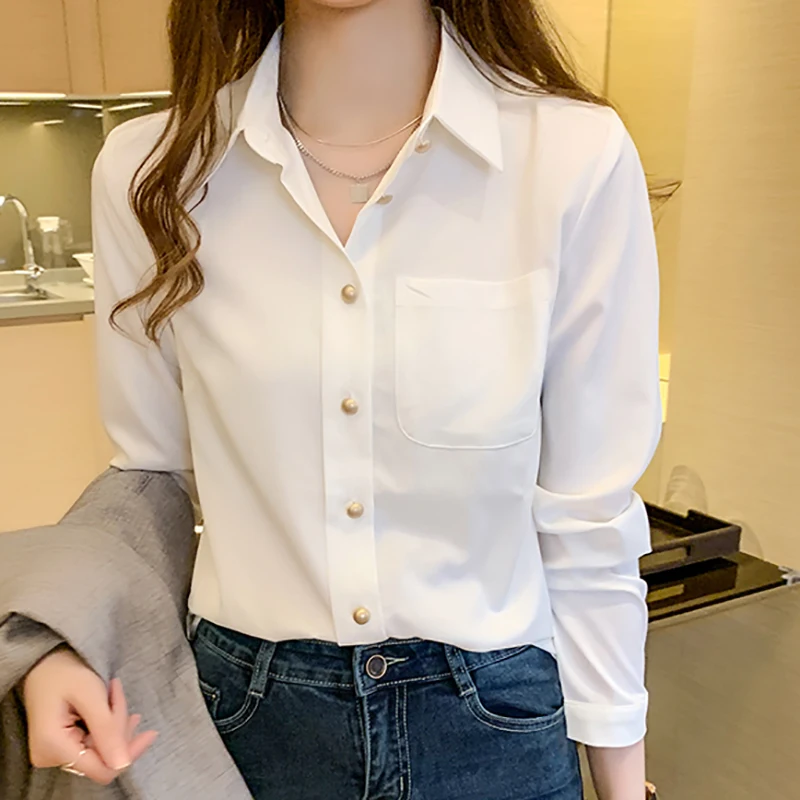 

shintimes White Ladies Blouses Chiffon Blouse Women Clothes Long Sleeve Casual Blouses Button Thin Shirt 2020 Summer Blusa Mujer