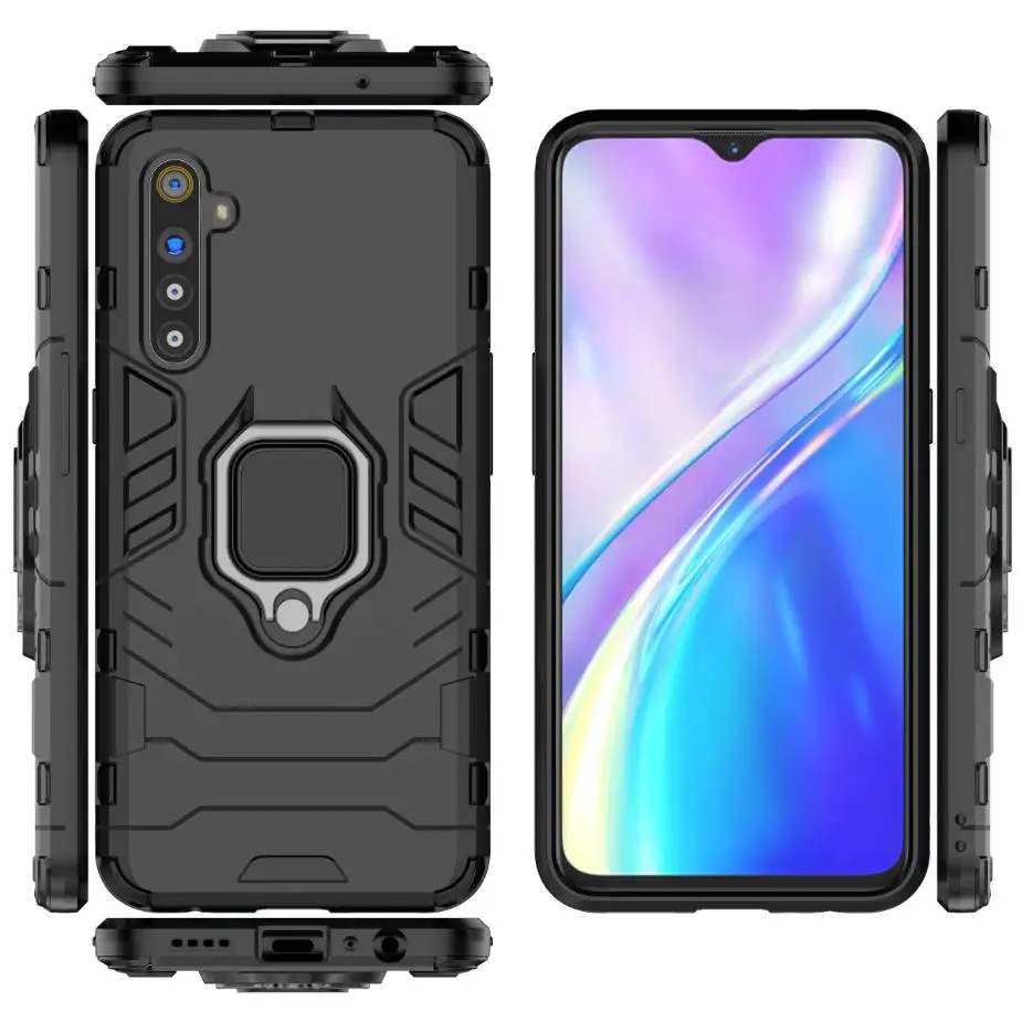 

Stand Holder Car Ring Phone Cover Shockproof Armor Case for OPPO Realme 3 5 A1K C2 C3 X X2 Pro XT A5 A9 2020 Reno ACE 2 Z 2Z