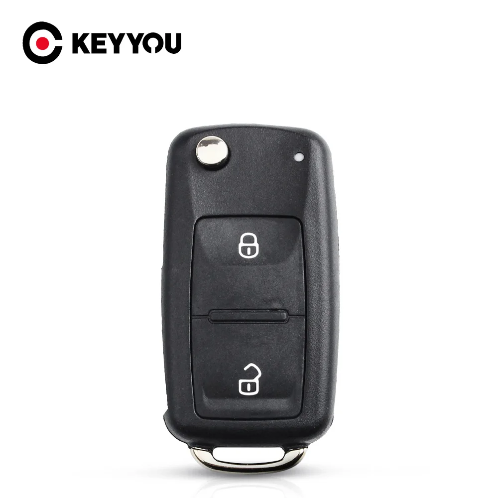 KEYYOU-carcasa de repuesto para llave remota, carcasa de mando a distancia plegable sin cortar, 2 botones, para Vw, VOLKSWAGEN, Transporter T5, Polo G, 10X