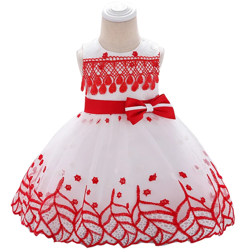 

One-year-old baby dress leaf embroidered cotton princess Su baby 100 days wedding dress