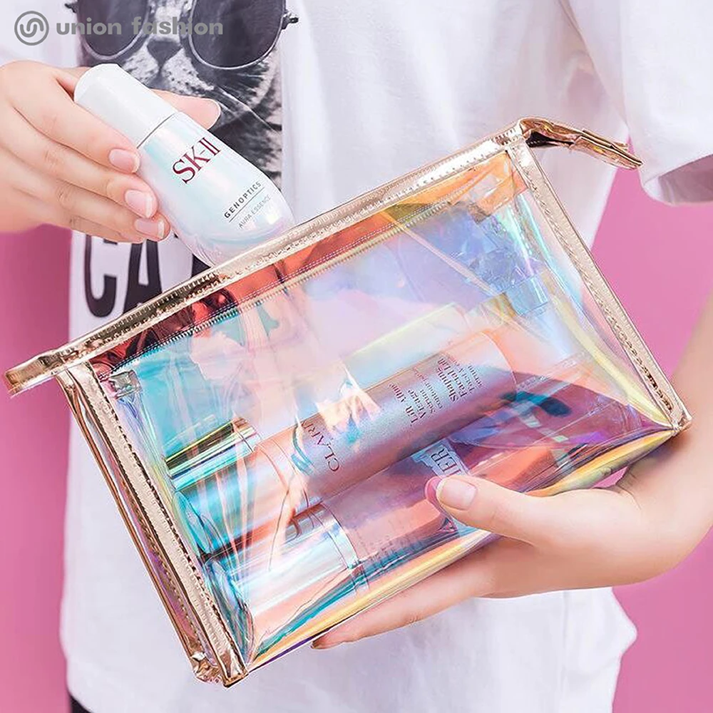 

Low MOQ Custom Logo New Fashion Transparent Laser Cosmetic Pouch Luxury Custom Print Clear Holographic Makeup Bag