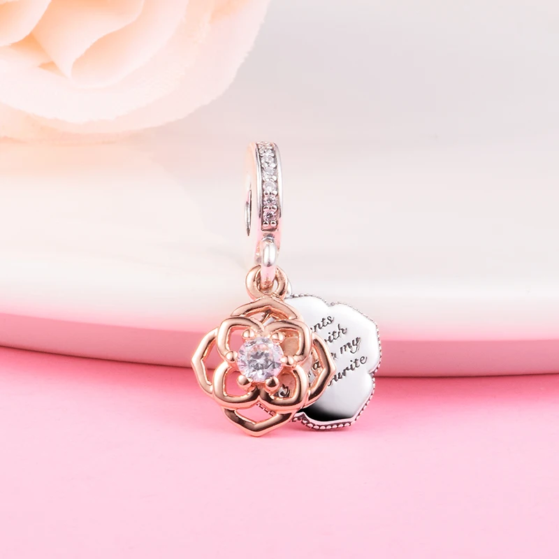 

CKK Two-tone Rose Charms 925 Original Fit Europe Bracelets Nacklaces Sterling Silver Beads for Jewelry Making Women DIY