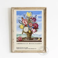 ambrosius bosschaert exhibition museum retro poster bouquet of flowers on a ledge canvas painting vintage art flora home decor