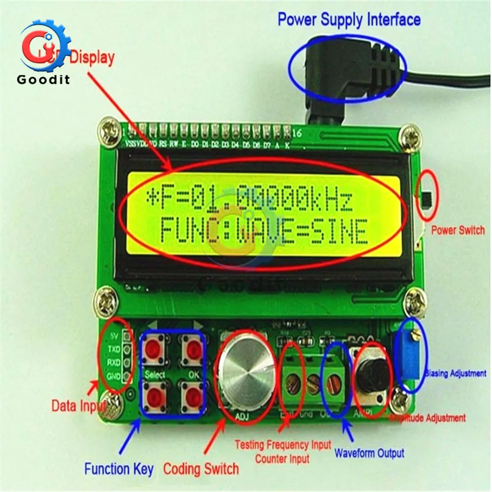 FYE050 DDS Function Signal Generator Random Waveform Triangle Sine Square Sawtooth Wave Duty Cycle Frequency Module | Инструменты