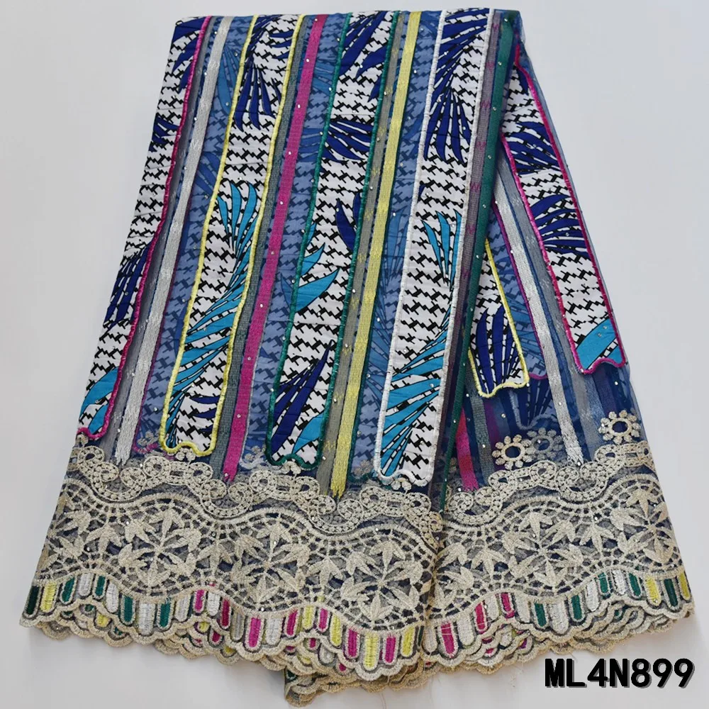 

Beautifical nigerian lace fabrics Latest style african tulle lace embroidery with stones 5yards lace mix wax fabric ML4N899