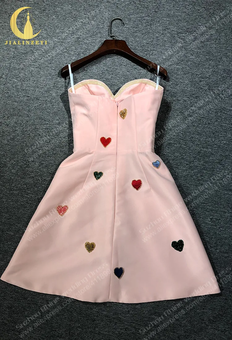 

Rhine real Pictures Pink Satin With Embroidery Beads Mini Length Party Dresses robes de cocktail Prom dresses