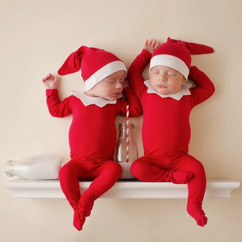 Newborn Photography Clothing Christmas Hat+Jumpsuit Outfits Studio Baby Photo Prop Accessories Newborn Shooting Santa Costume