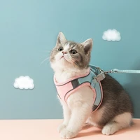 adjustable cat harness small dog leash traction rope training nylon kitten leash vest lead pet collar walking cat suppliers