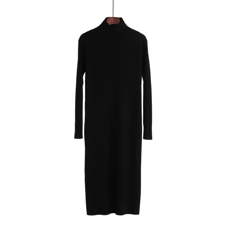 Женское трикотажное платье свитер с высоким воротником и длинным