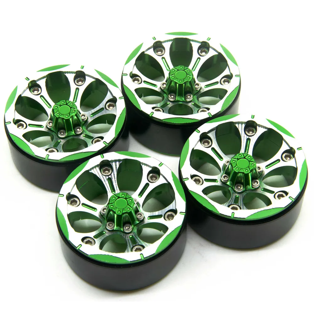 

AXSPEED 1/10 RC Crawler Car Parts Green Aluminum Alloy Wheel Rims 1.9'' Beadlock Wheels Hub for Axial SCX10 D90 90034 90035