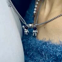 2pcs astronaut magnet attraction pendant couple necklace friendship jewelry creative cool chain necklaces for women men gift