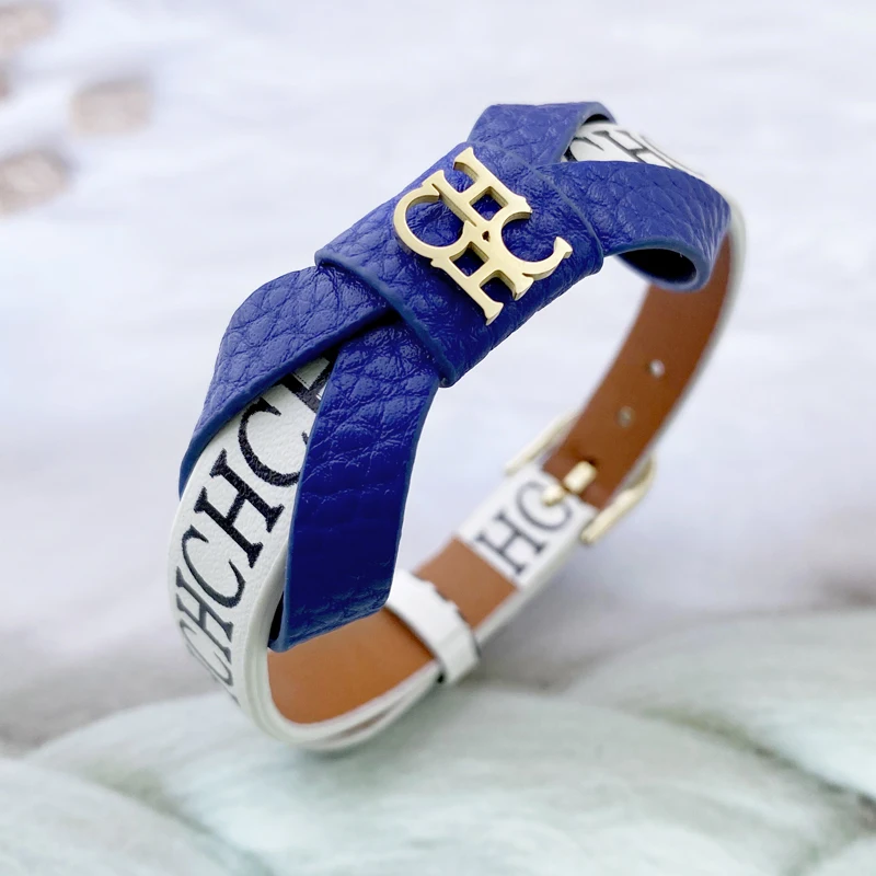 

Простой женский браслет LanRuisha из искусственной кожи и нержавеющей стали с бантом на букве CH аксессуары классические популярные ювелирные и...