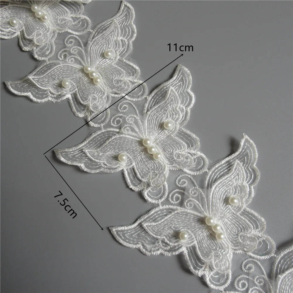1 ярд белая жемчужная бабочка вышитая кружевная отделка Лента ткань лоскутное