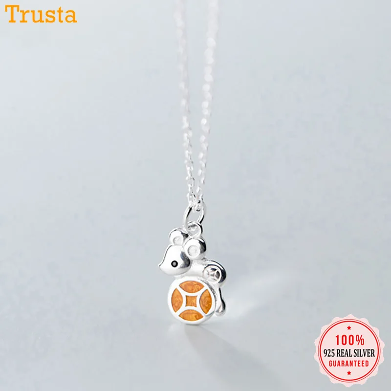 Trusta Женская мода 925 стерлингового серебра ювелирные изделия Милая мышь короткое