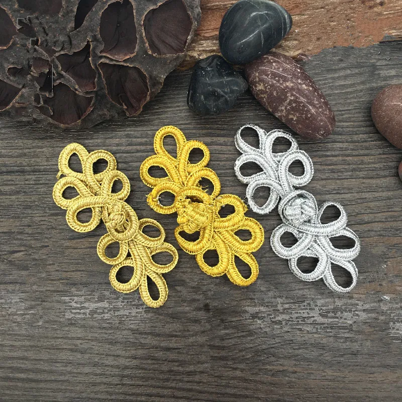 

5Pairs Golden Silver Cheongsam Button Five Chinese Knot Buttons Fastener DIY Cheongsam Belt Clothing sewing Accessories