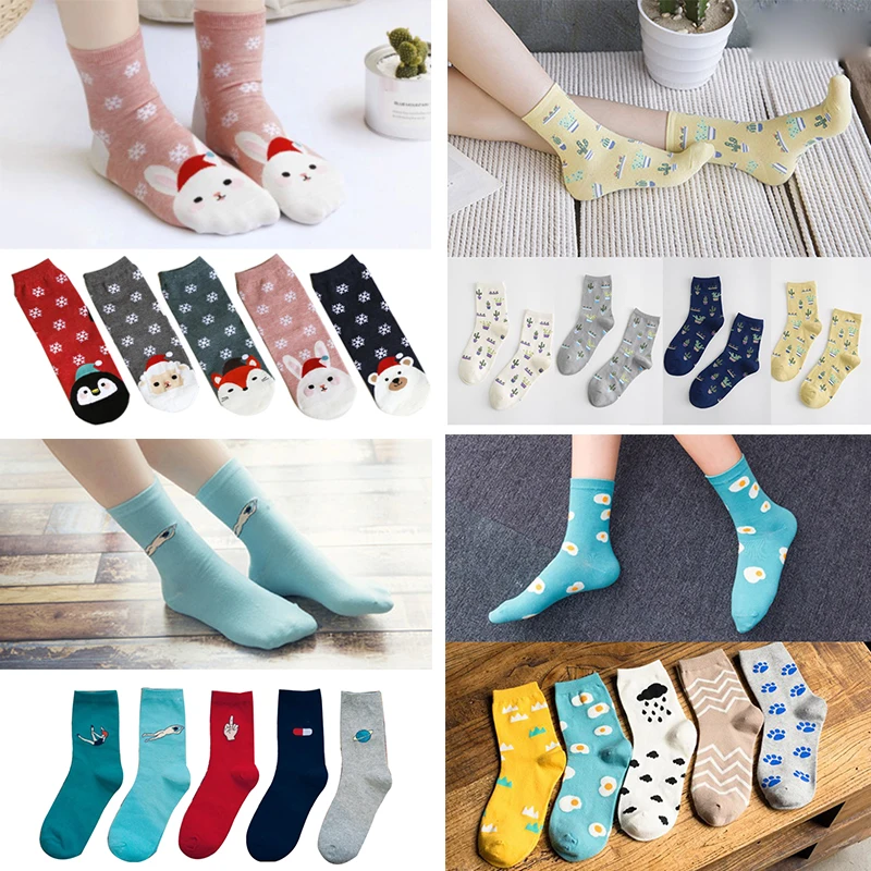 

2/3/5pairs Fashion Comfortable Cotton Socks for Women Cartoon Animal Embroidery Short Funny Socks Lovely Novelty Cute Sock Girls