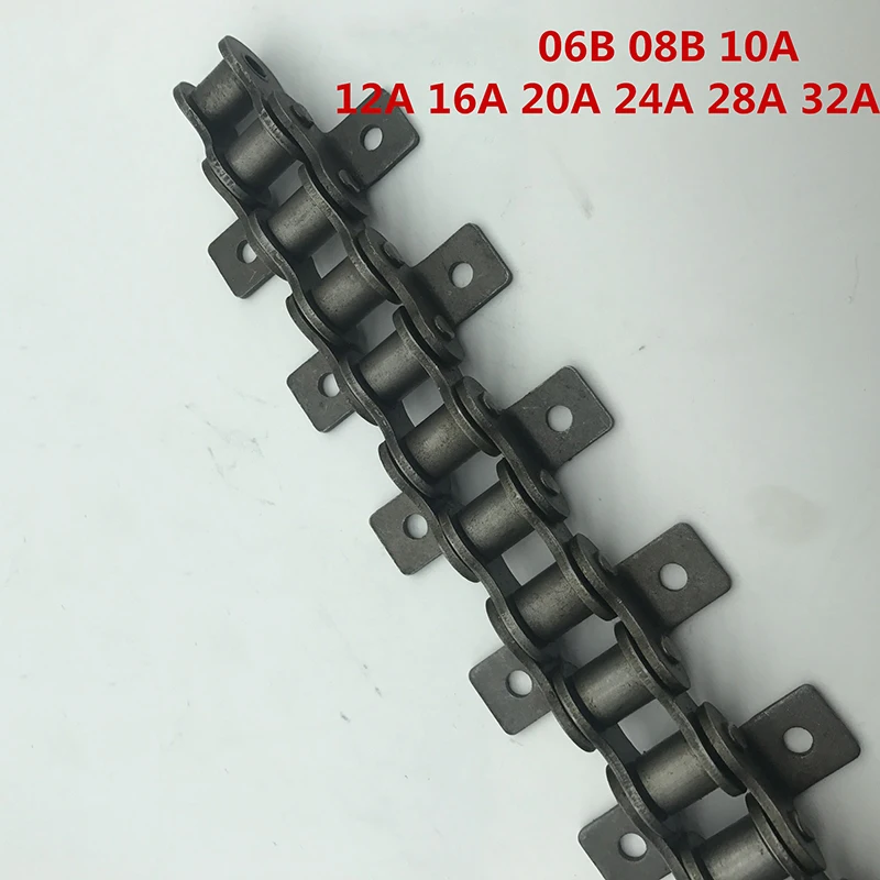 Дешевые 08B, 10A, 12A, 16A, 20A, 24A, 32A, 1,5 m Длина стандартная двойная сторона одно отверстие изогнутая пластина роликовая цепь трансмиссии