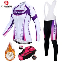 x tiger women winter thermal fleece cycling jersey set mountain bike uniform long sleeve cycling bicycle clothing for woman