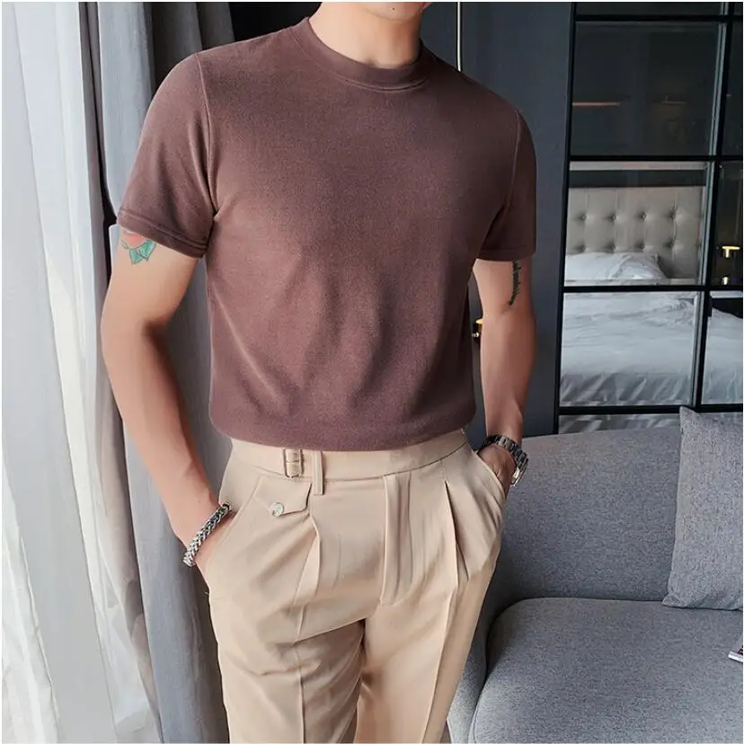 2021 Brand clothing Men summer Double-sided velvet Short sleeve T-shirt/Male slim fit A casual T-shirt with a crew neck T-shirts