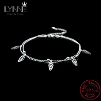 new 925 sterling silver two floor small bead chain leaves pendant anklet women fashion jewelry gift lucky clover anklet bracelet