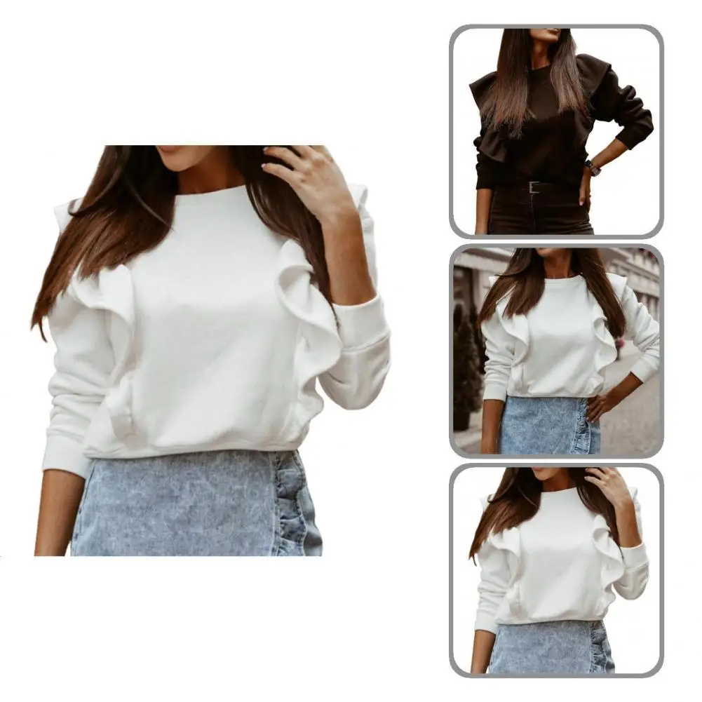 

Lady Blouse Stylish Transition Pullover Blouse Skin-friendly Ruffle Sleeve Women Blouse