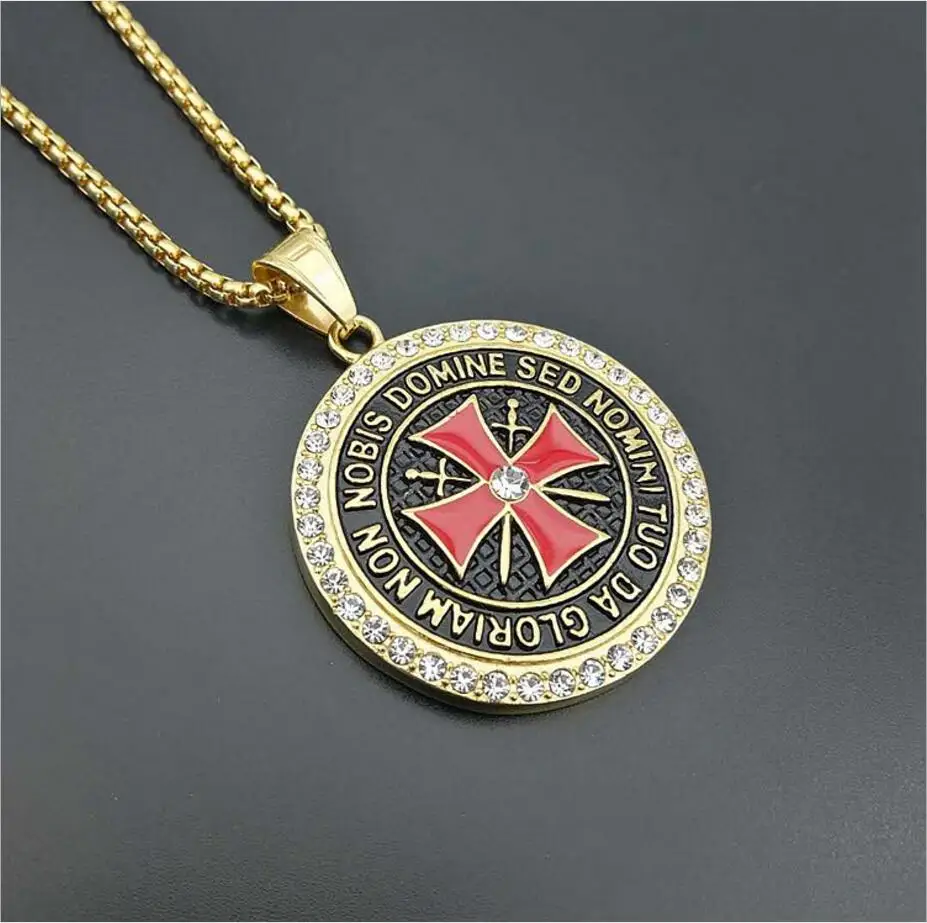 

Men Vintage Knights Templars Cross Pendant Necklaces with Cubic Zirconia Ordre du Temple necklace for Male Hip hop Jewelry gifts