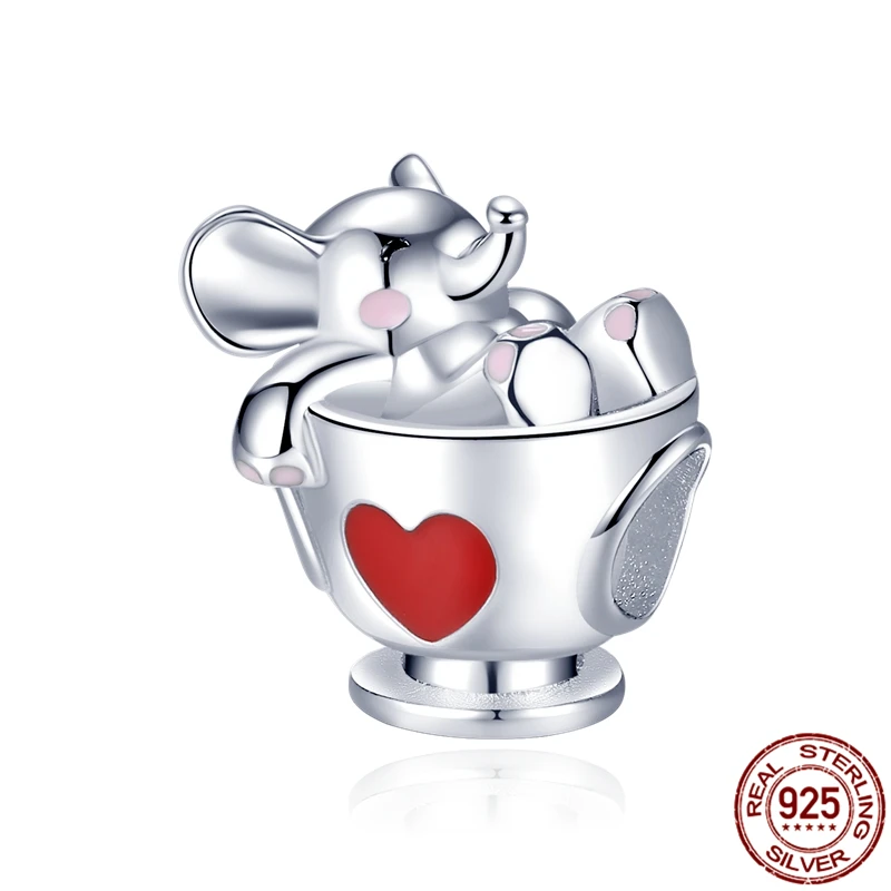 

HOT SALE 925 Sterling Silver Cute Elephant With Teacup Dangle Charm Beads Fit Original Pandora Bracelet Pendant Necklace Jewelry