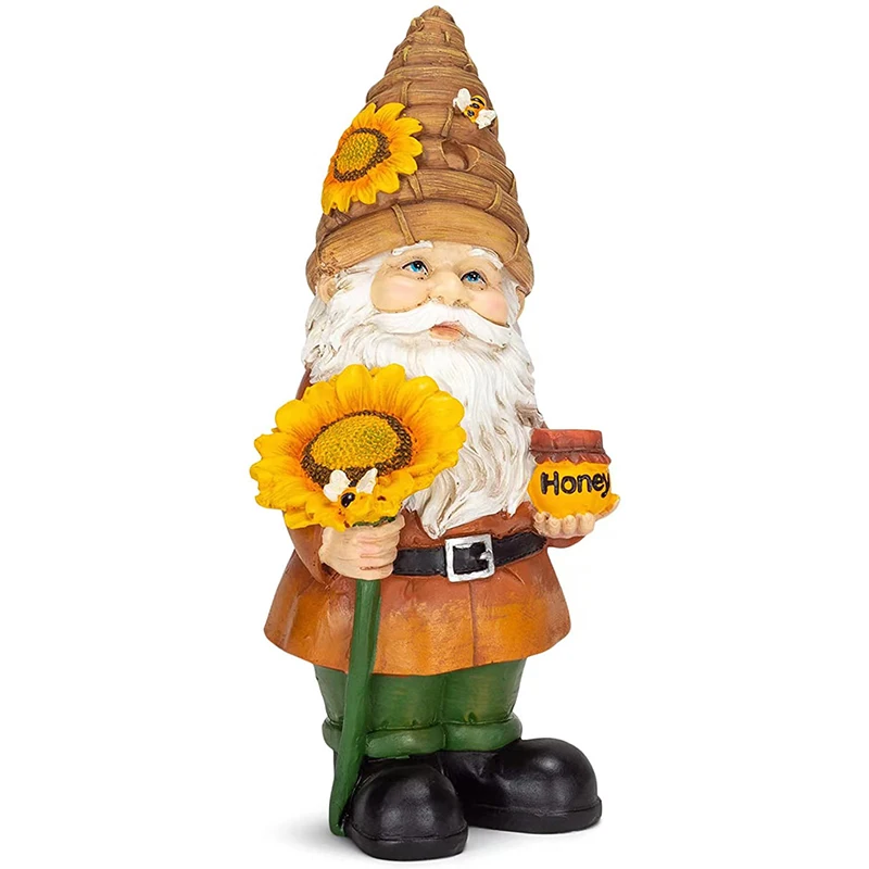 

Bee Day Cute Gnome With Sunflower Resin Garden Statue Spring Gnomes Holiday Home Garden Decoration Gnome Handmade EF