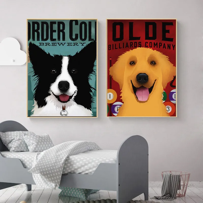 

Cartoon Brief Type Shepherd Golden Retriever Wall Painting Posters and Murals In Nordic Style for Living Room and Decoration