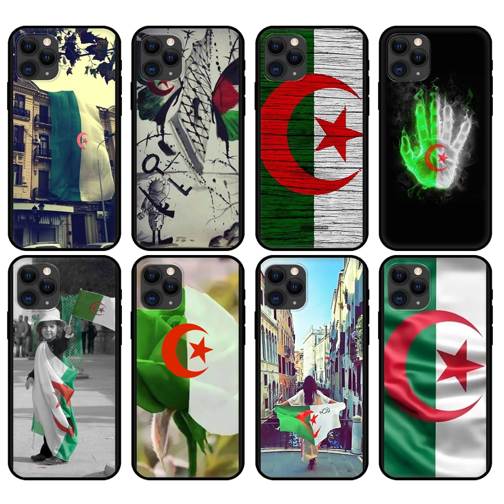 black tpu case for iphone 5 5s se 2020 6 6s 7 8 plus x 10 xr xs 11 12 mini pro max back cover algeria flag free global shipping