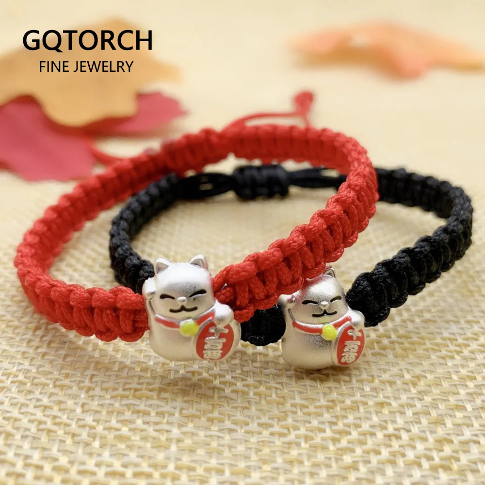 999 серебряные Очаровательные Браслеты Lucky Cat для женщин и девочек амулет деньги