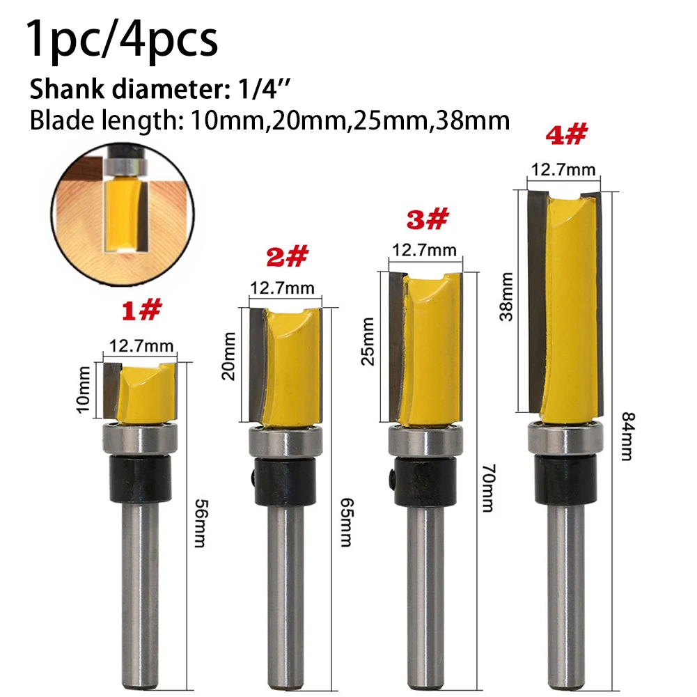 

1/4pcs 1/2" Shank Profile Bearing Milling Trimming Cutter Woodwork Router Bit