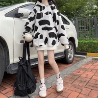 2021 spring new hooded sweater womens korean loose bf style pullover long sleeve top student cow tide