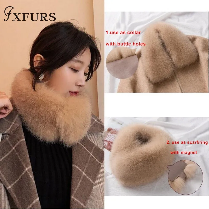 FXFURS, новинка, корейский стиль, женские зимние шарфы из лисьего меха, натуральный мех, с магнитом, легко носить,, воротник из лисьего меха, шарф, кольцо