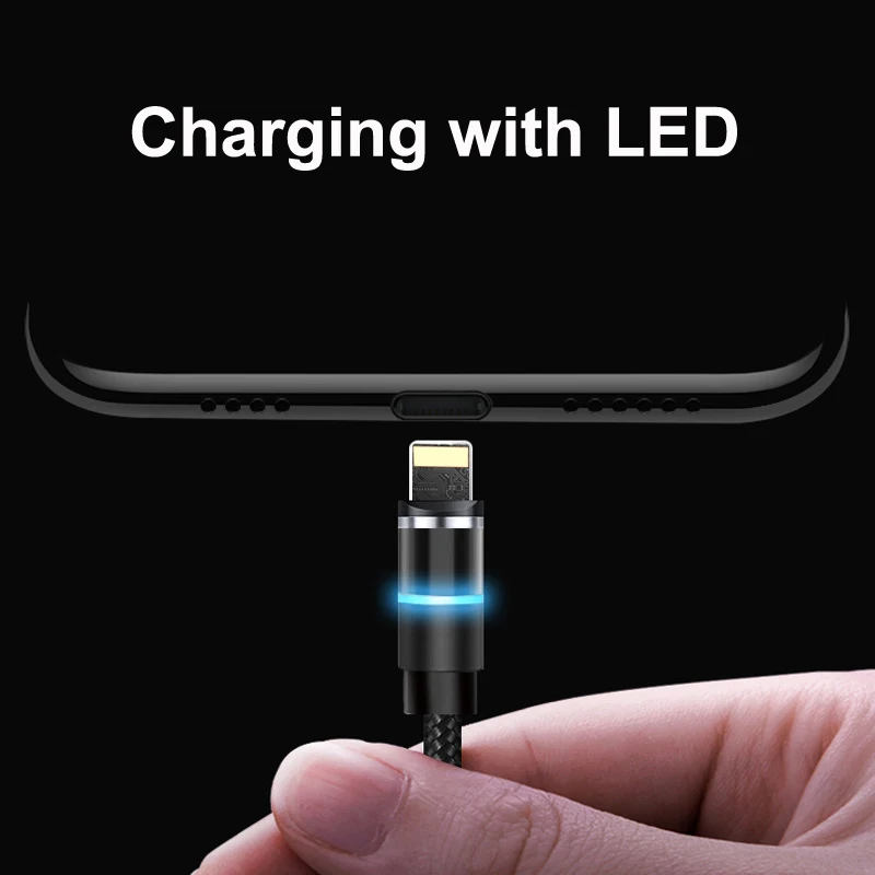 Для iPhone huawei samsung светодиодный 360 ° поворот круглый Сильный магнитный Тип C Micro USB