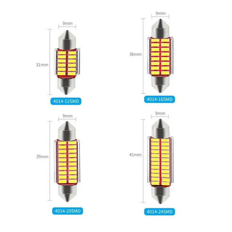 

2PCS 31mm 36mm 39mm 42mm C5W C10W Super Bright 4014 Error Festoon Car Bulb LED SMD Lamp Canbus Interior Doom Free Light S8B9