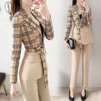 women outfits jacket and pants blazer 2 piece set autumn fashion sexy sweet casual luxury vintage plaid formal clothing