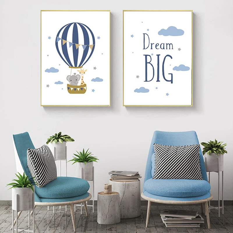 Картина на холсте Голубое облако фотография буква плакат скандинавский слон