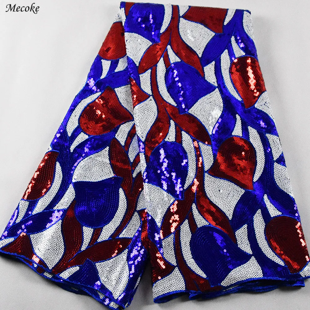 Кружевные Ткани Mecoke с темно-синим шнурком Высококачественная нигерийская