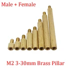 Латунная резьбовая Проставка M2 * 3-30 мм, 10 шт.лот M2, круглая накатка, штекер, гнездо, столб, печатная плата, полый болт, винтовая гайка
