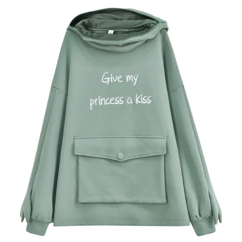 

and Autumn and winter new long design feeling chic Plush sweater women's middle super cute frog hooded languid