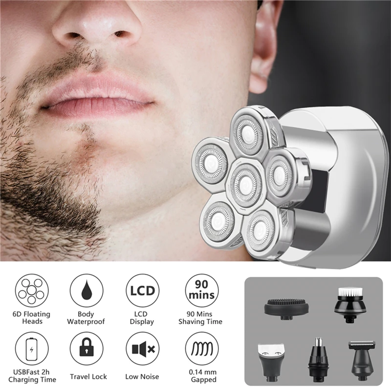 

CkeyiN LCD Display Grooming Kit Wet Dry Electric Shaver Nose Eyebrow Trimmer Beard Razor Body Hair Remover Washable Shaving Set