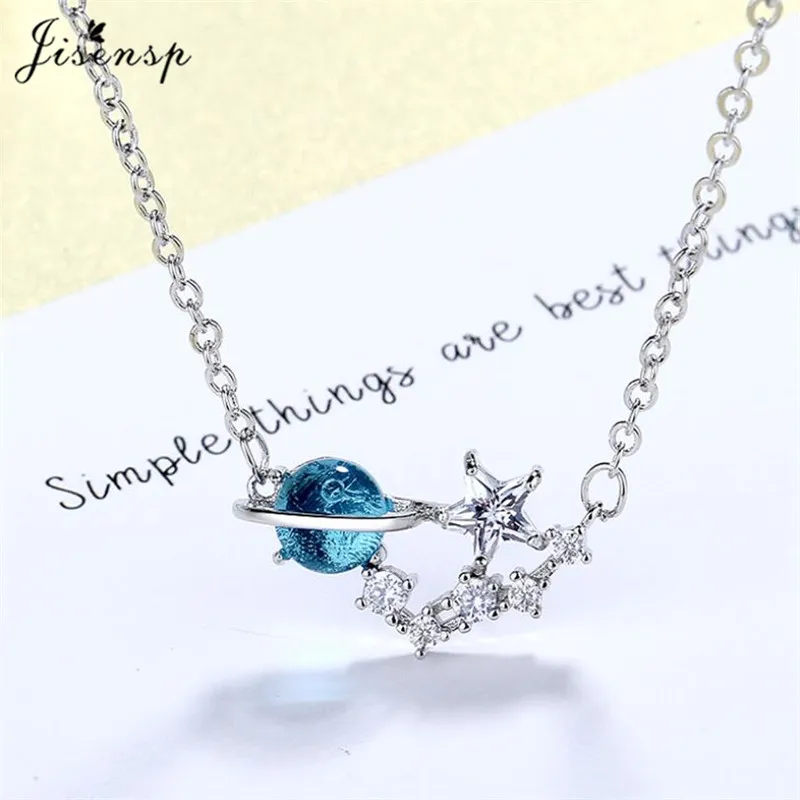 Jisensp ожерелье с подвеской в Корейском стиле винтажная синяя планета со стразами