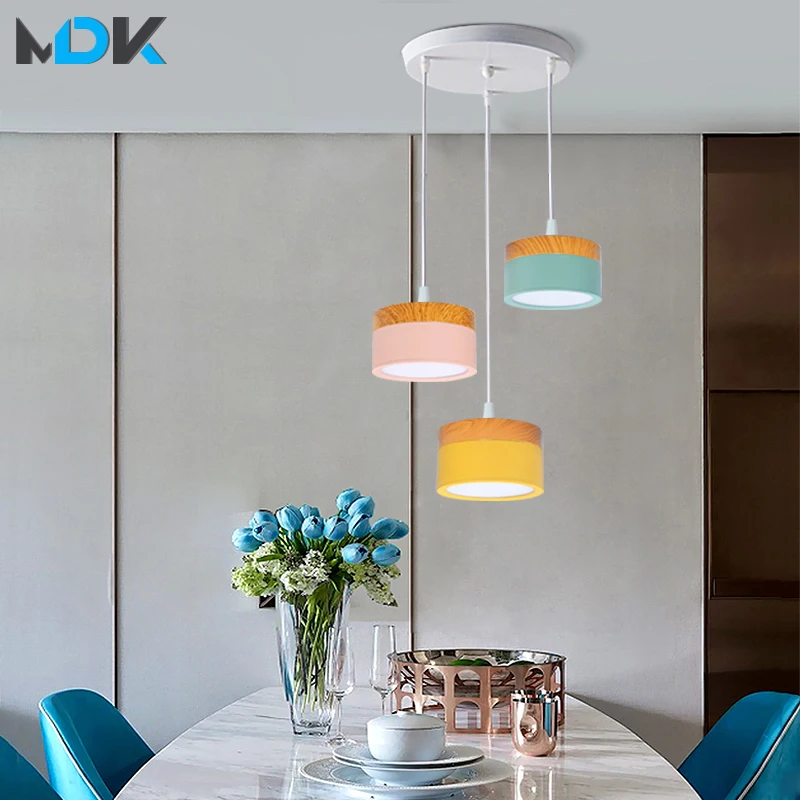 

Modern LED Pendan Lights Makeron Wood Grain Living Room Bedroom Hanging Lamp Decor Luminaire 9W 15W AC110V-240V